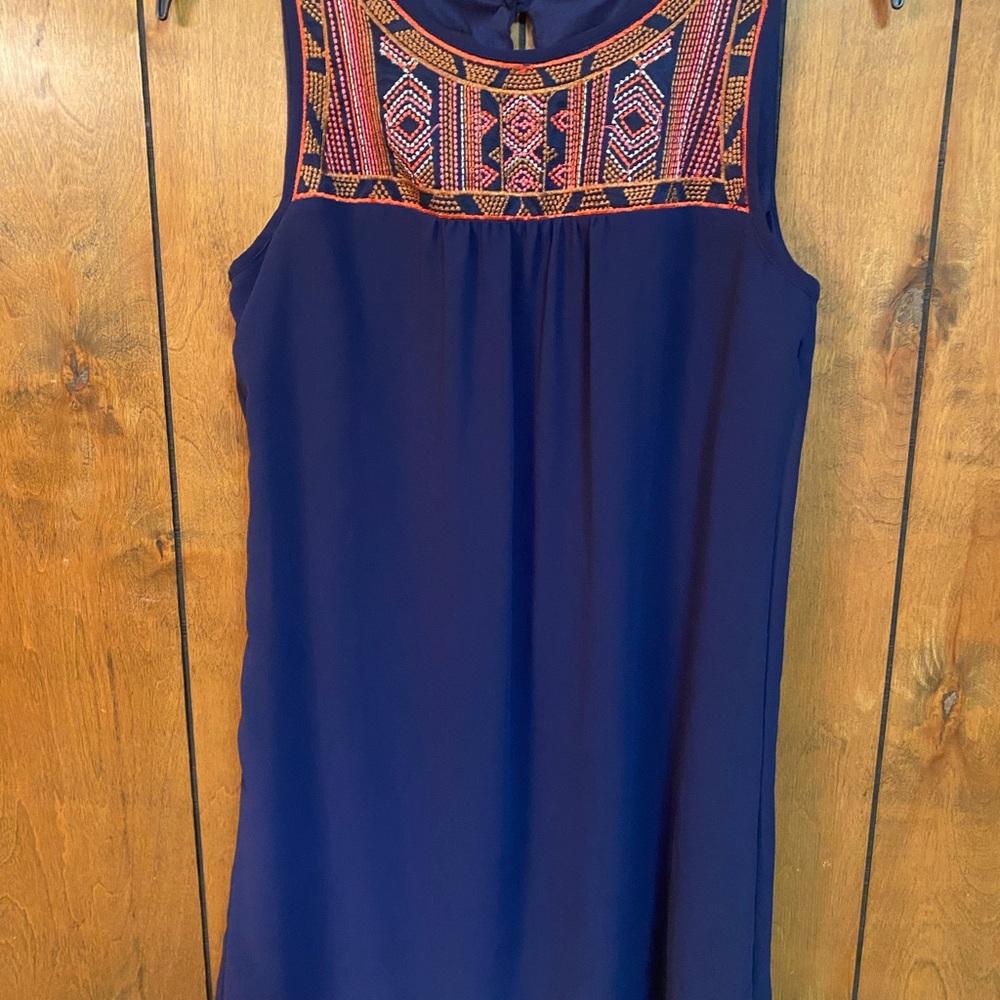 A. Byer Navy Dress with Multicolor Embroidered Yoke